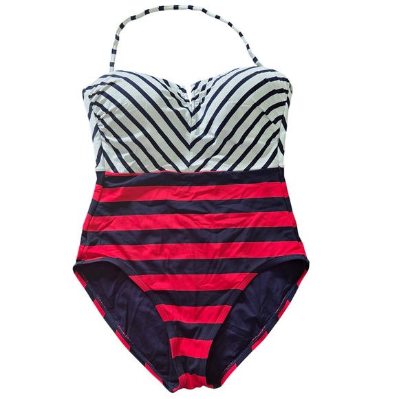 Tommy Bahama Other - Tommy Bahama Bandeau One Piece Swimsuit Size 8 Ruched Nautical Stripe